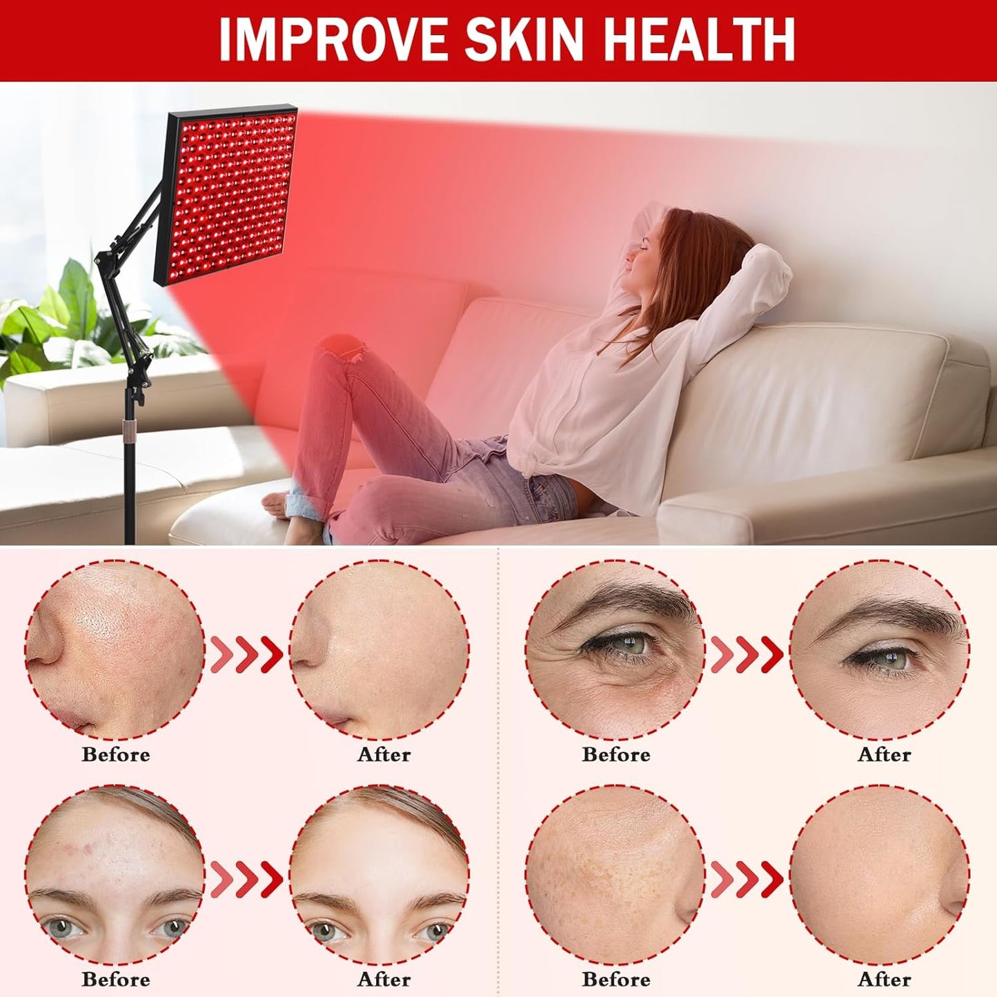 12 Squard Red Light Therapy for Face and Body, Adjustable Height Stand, 660Nm Red Light Therapy & 850Nm Infrared Light Therapy Device, Skin