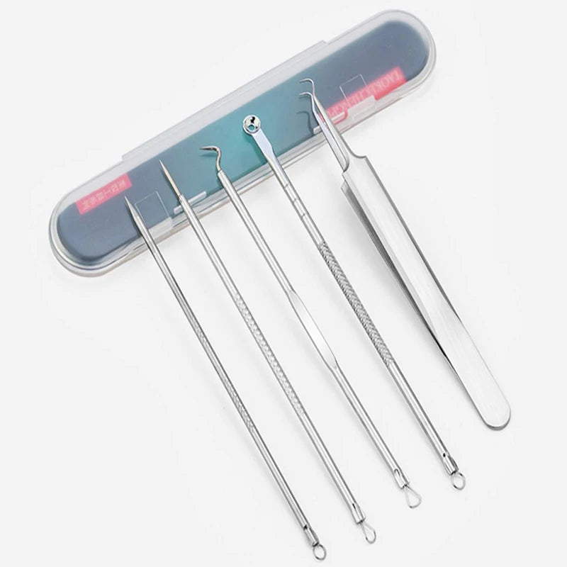 5 PCS Blackhead Remover Comedones Extractor Acne Removal Kit for Blemish, Whitehead Popping, Zit Removing for Nose Face Tools