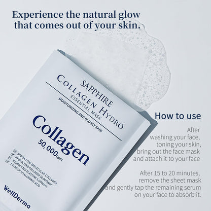 Sapphire Collagen Hydro Essential Mask, 10 Sheets – Moisturizing & Soothing Sheet Mask with Collagen & Ceramide, 1.01 Fl.Oz (30Ml) X 10Ea