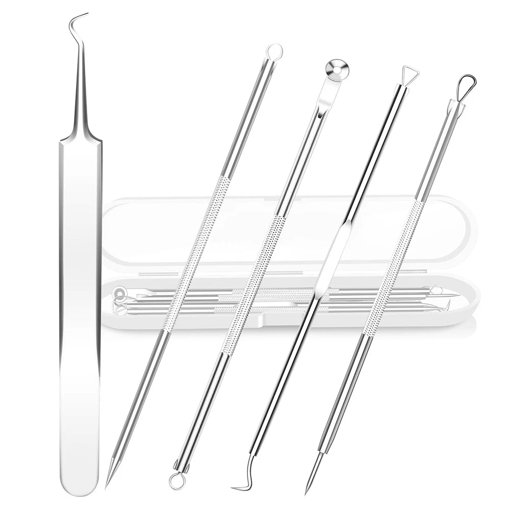 5 PCS Blackhead Remover Comedones Extractor Acne Removal Kit for Blemish, Whitehead Popping, Zit Removing for Nose Face Tools