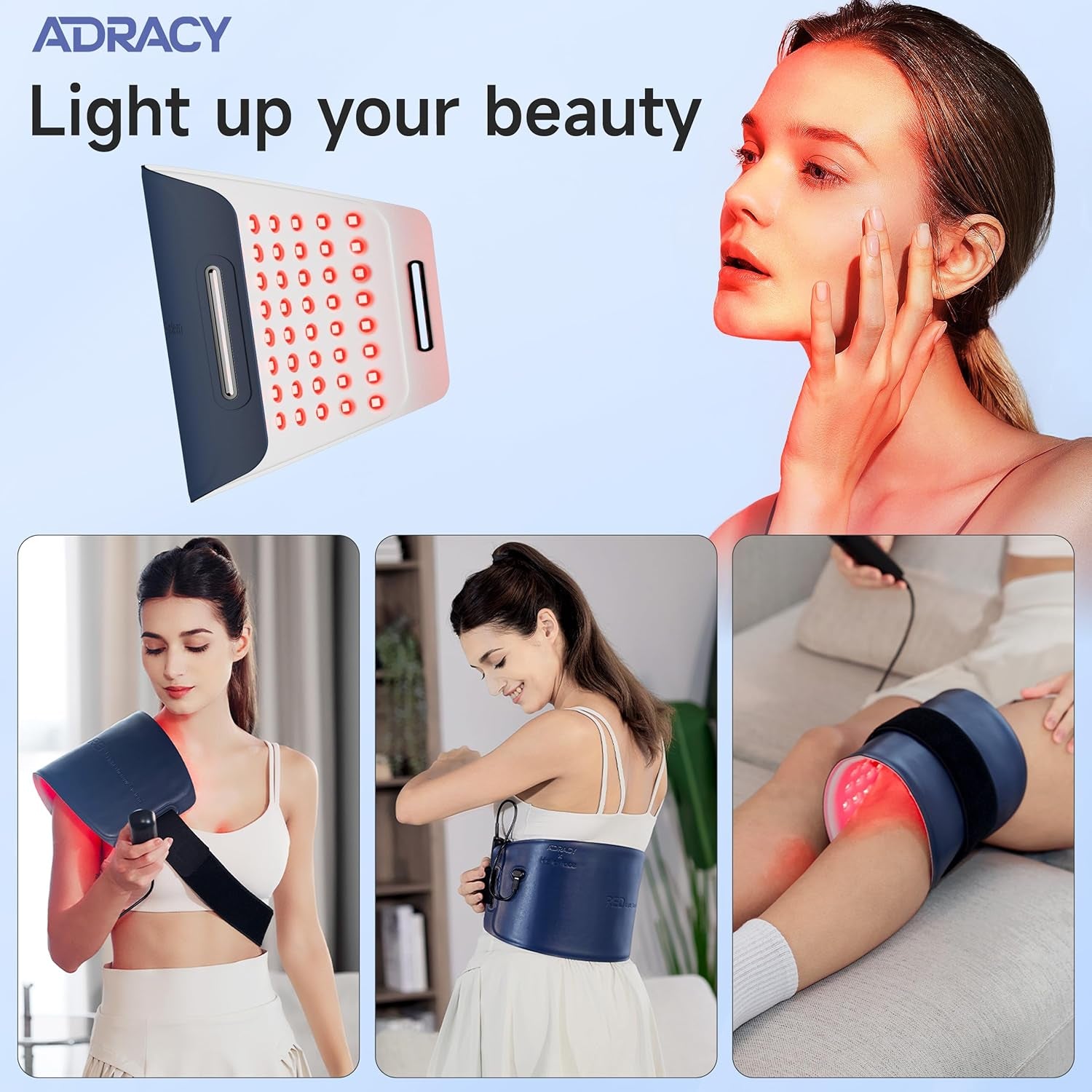 Red Light Therapy for Body, Portable Red Light Therapy Belt for Back Pain Relief, 3 in 1 Infrared Light Therapy with Soft Skin-Friendly Fabric, 660Nm 850Nm near Infrared Light Therapy Warp for Knee