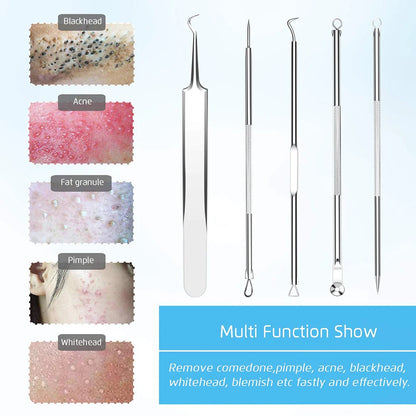 5 PCS Blackhead Remover Comedones Extractor Acne Removal Kit for Blemish, Whitehead Popping, Zit Removing for Nose Face Tools
